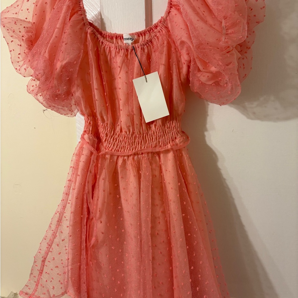 Light Pink Puffy Sleeve Polka Dot Midi Dress - Picture 6 of 6
